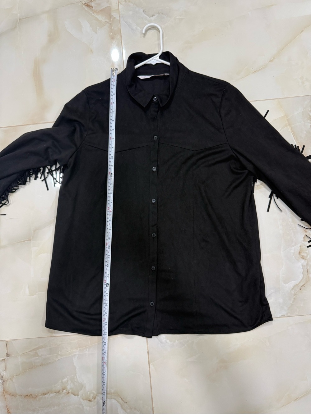 Zara Black Blouse with Fringe Sleeve Detail - Picture 5 of 10